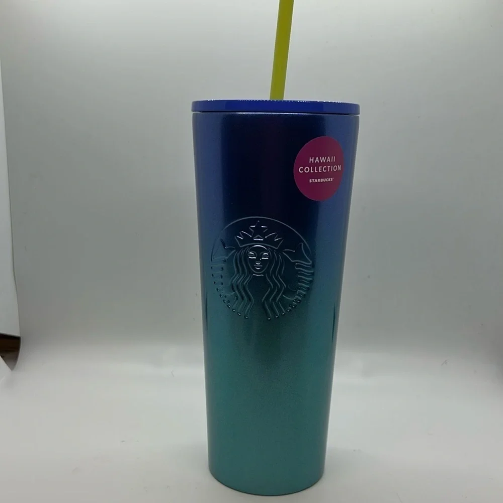 Starbucks Hawaii Collection 24oz Stainless Steel Blue Ombre Tropical Cold Cup.